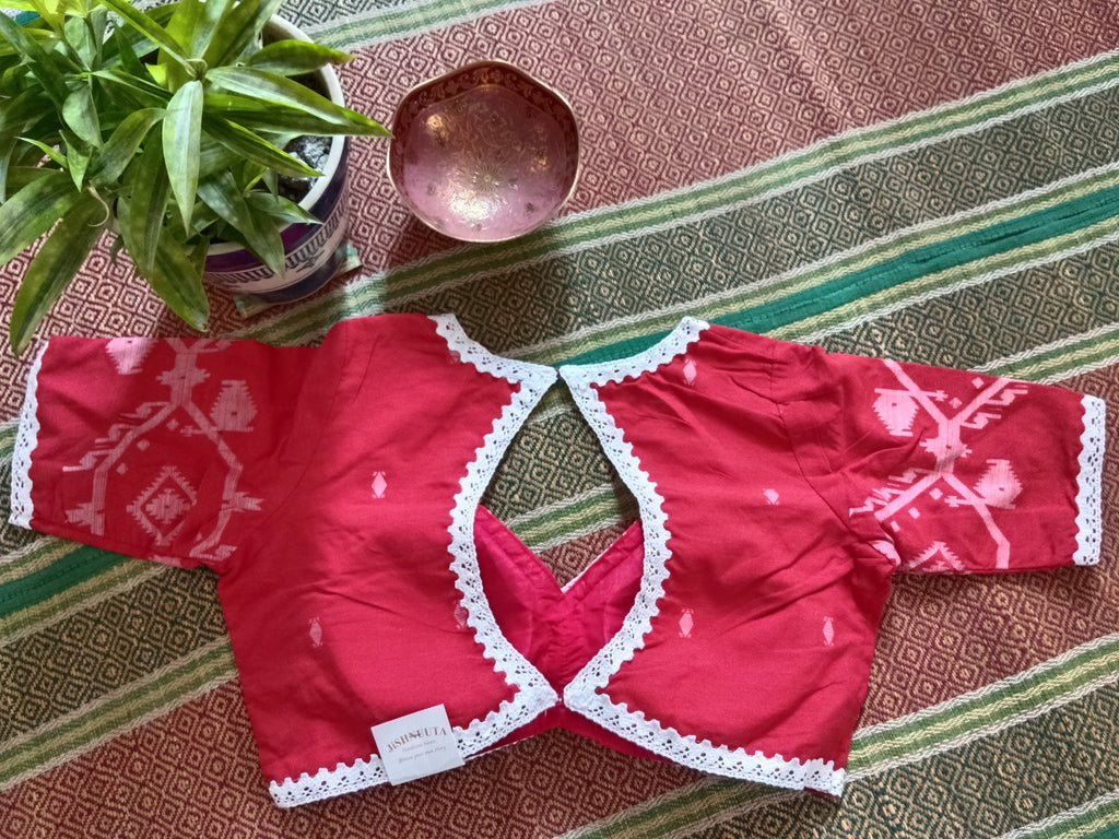 Red Jamdani Padded Half-Sleeve Blouse