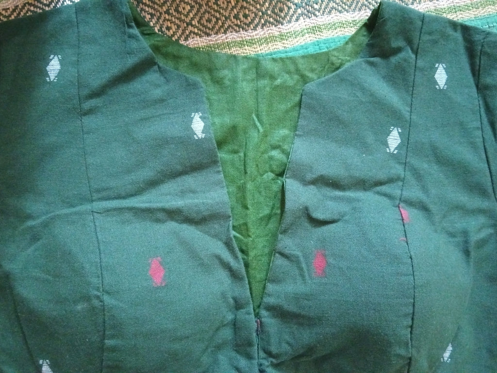 Dark Green Cotton Jamdani Padded Blouse