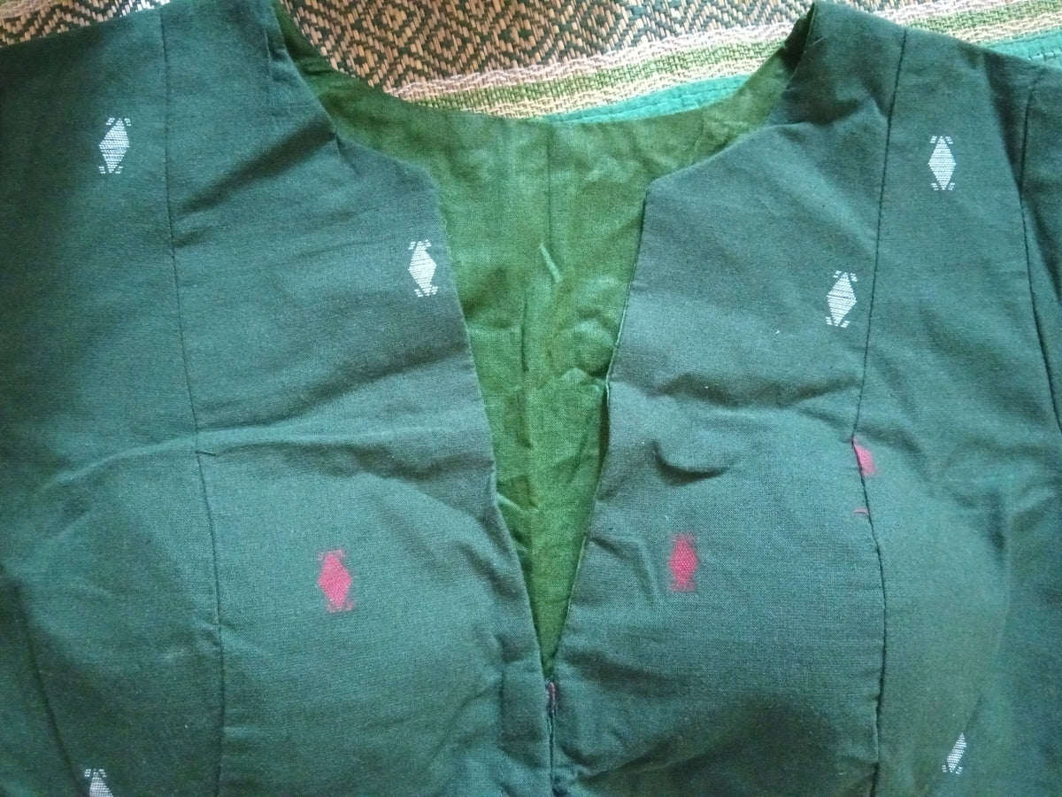 Dark Green Cotton Jamdani Padded Blouse
