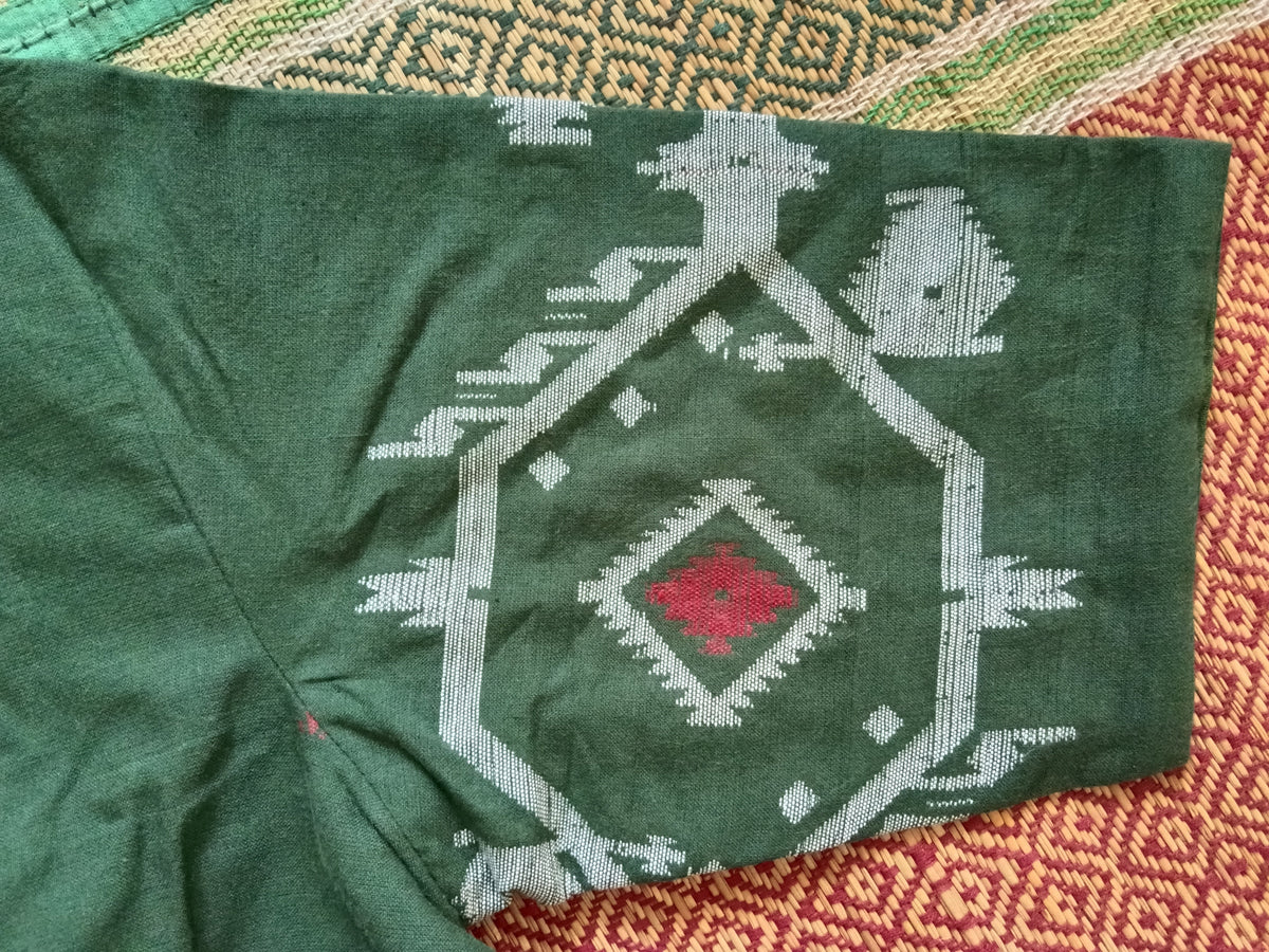 Dark Green Cotton Jamdani Padded Blouse