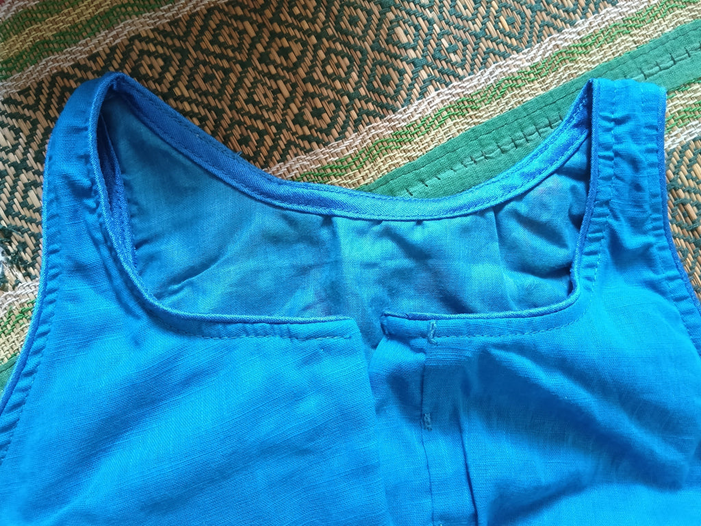 Blue Cotton Jamdani Razor-Cut Blouse with Hand Embroidery