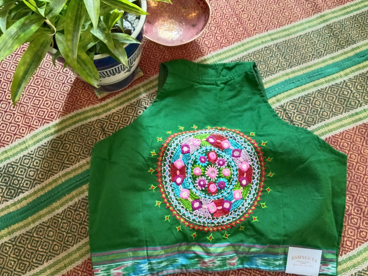 Green Cotton Sleeveless Lambani Blouse
