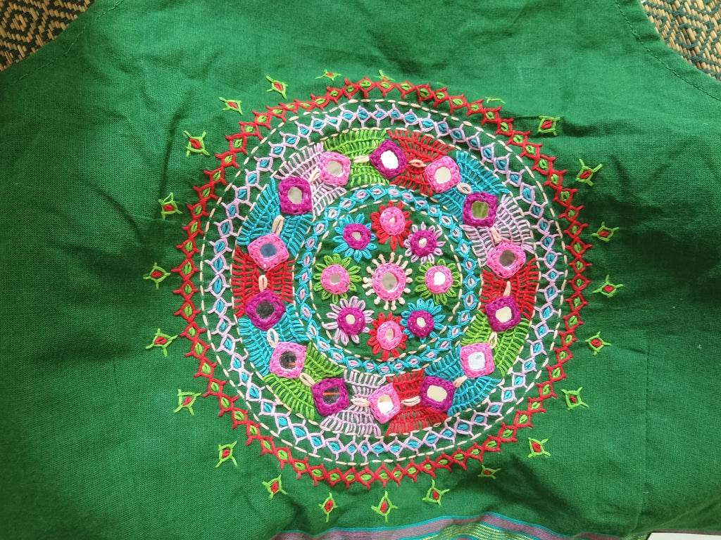 Green Cotton Sleeveless Lambani Blouse