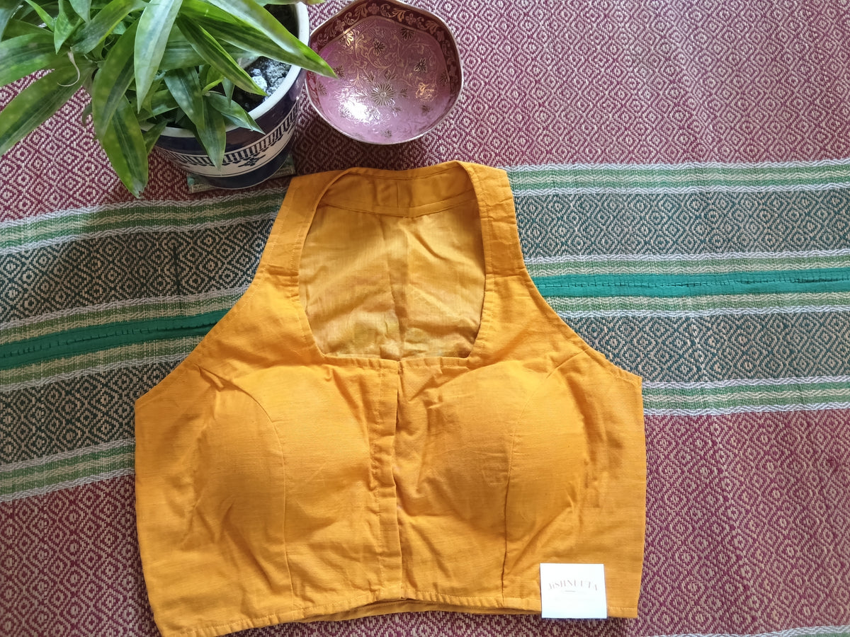 Mustard Cotton Sleeveless Lambani Blouse