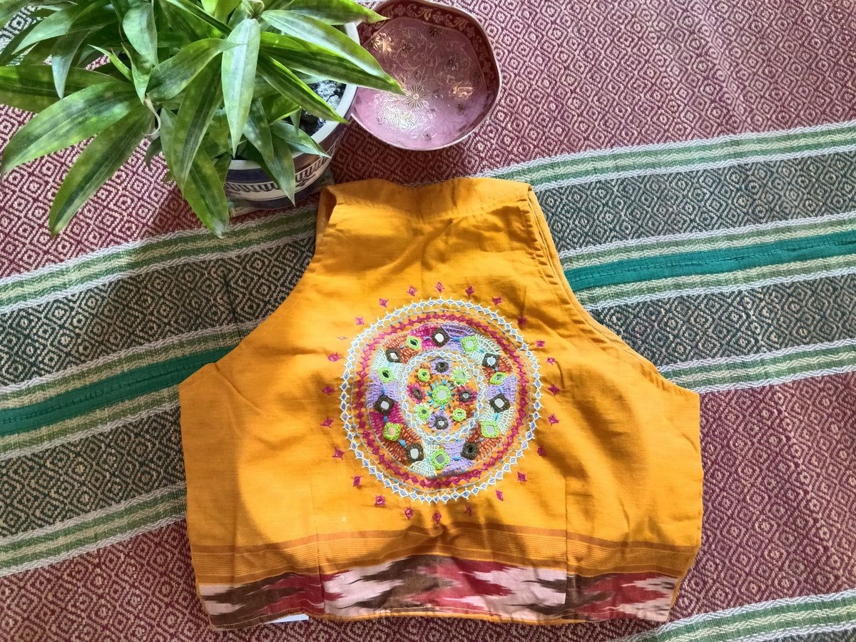 Mustard Cotton Sleeveless Lambani Blouse
