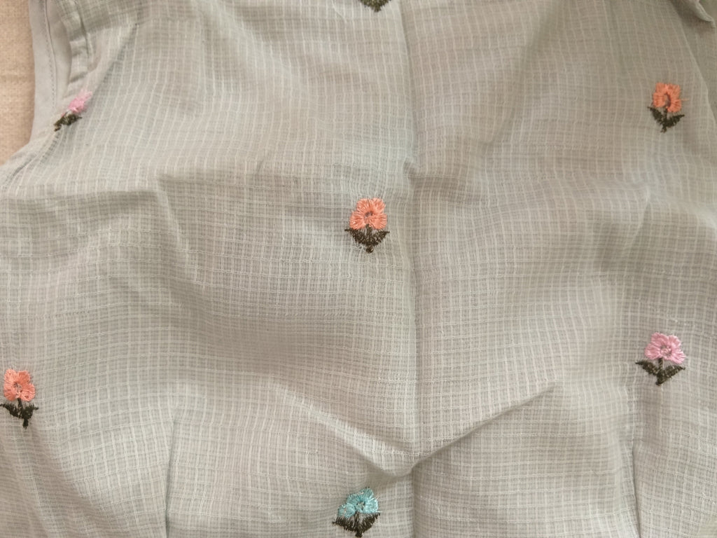 Pastel Grey Cotton Hand-Embroidered Sleeveless Blouse