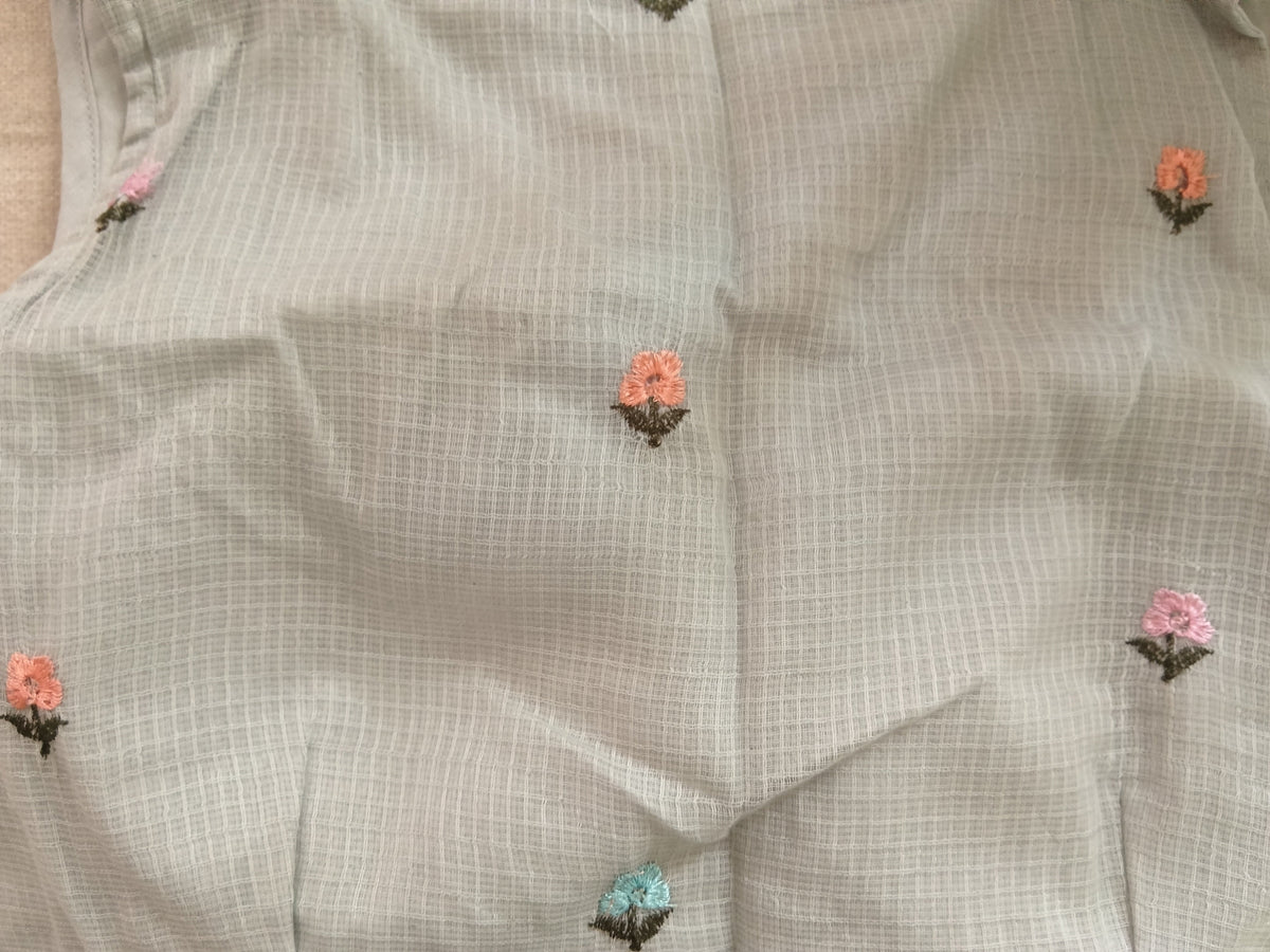 Pastel Grey Cotton Hand-Embroidered Sleeveless Blouse