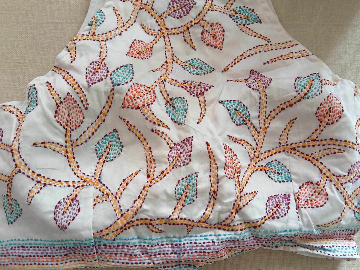 White Kantha Stitch Padded Sleeveless Blouse