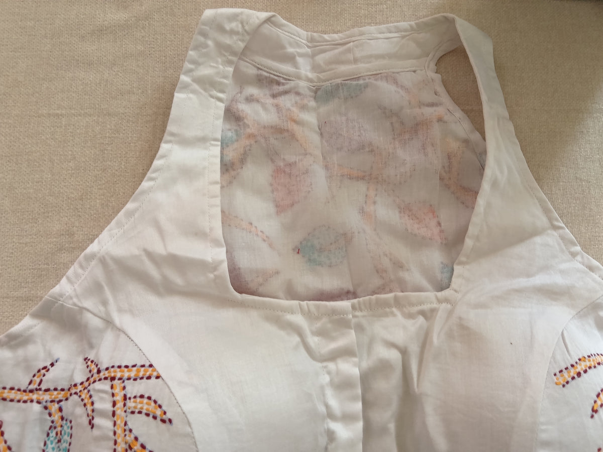 White Kantha Stitch Padded Sleeveless Blouse