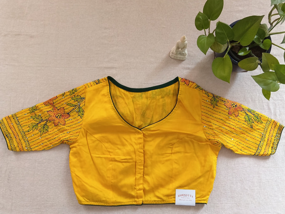 Mustard Yellow Cotton Kantha Blouse