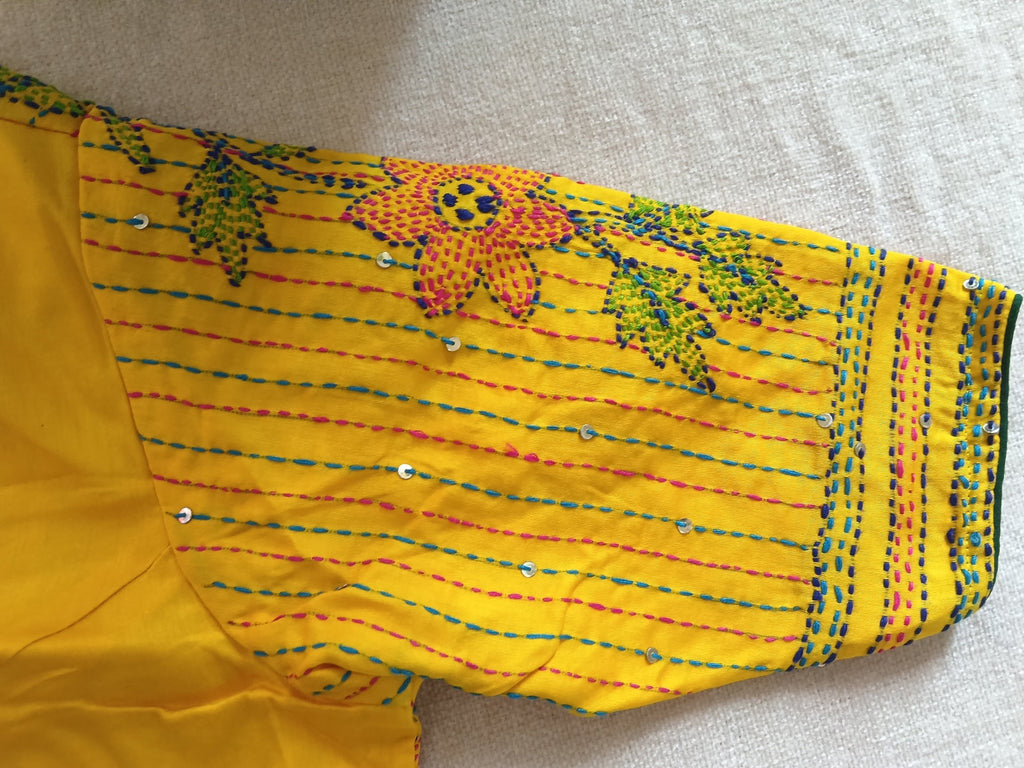 Mustard Yellow Cotton Kantha Blouse