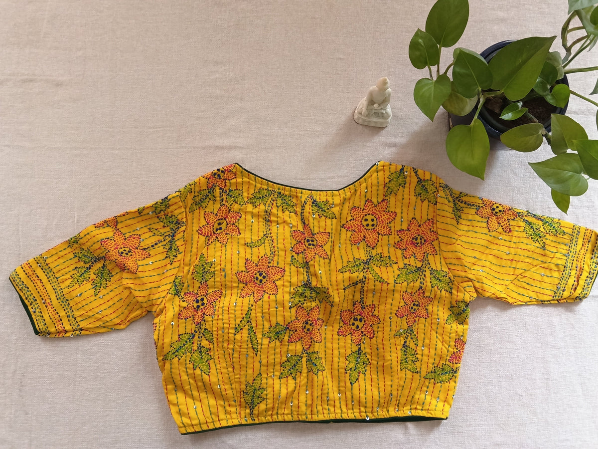 Mustard Yellow Cotton Kantha Blouse