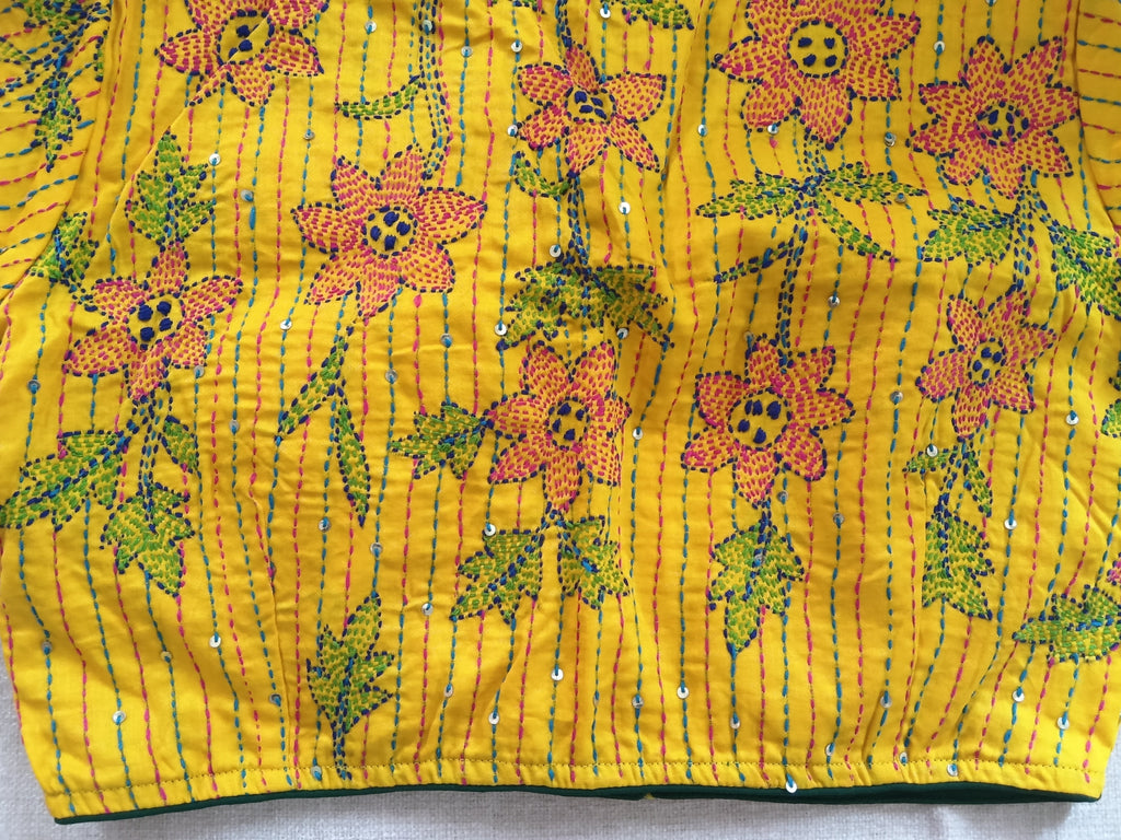 Mustard Yellow Cotton Kantha Blouse