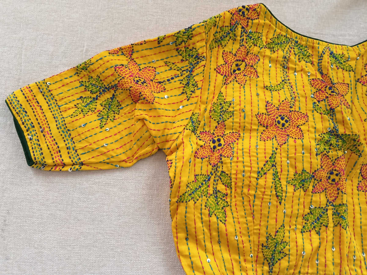 Mustard Yellow Cotton Kantha Blouse