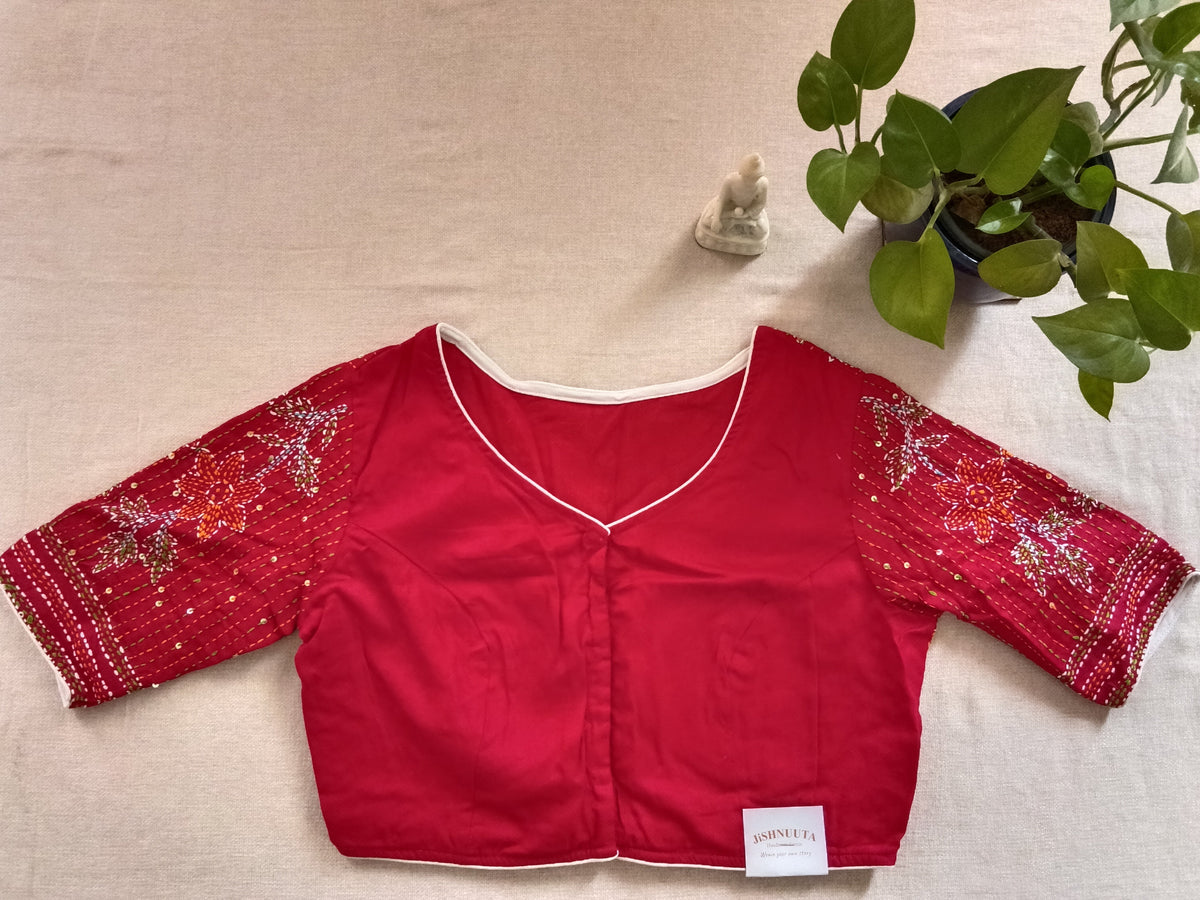 Crimson Red Cotton Kantha Blouse