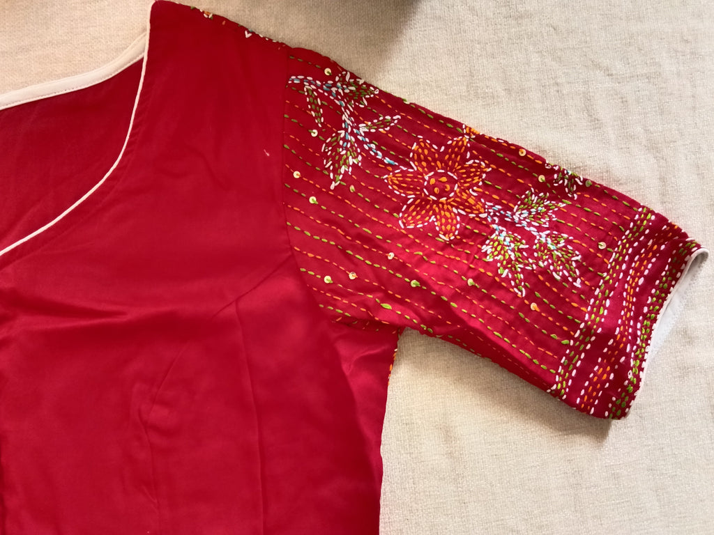 Crimson Red Cotton Kantha Blouse
