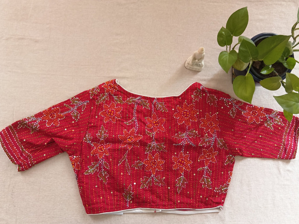 Crimson Red Cotton Kantha Blouse