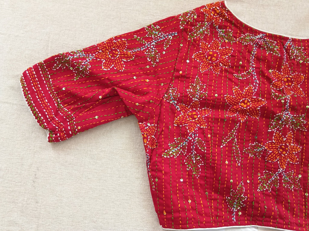 Crimson Red Cotton Kantha Blouse