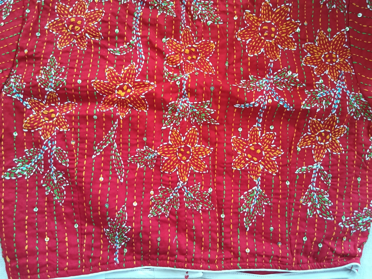 Crimson Red Cotton Kantha Blouse