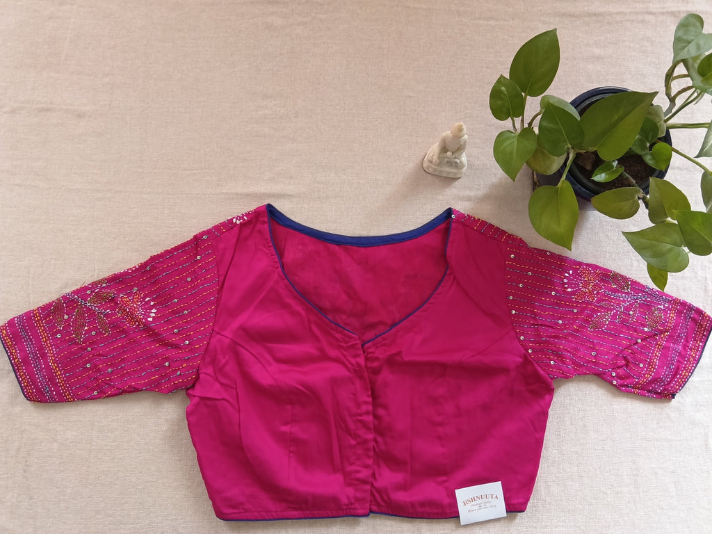 Magenta Pink Cotton Kantha Blouse