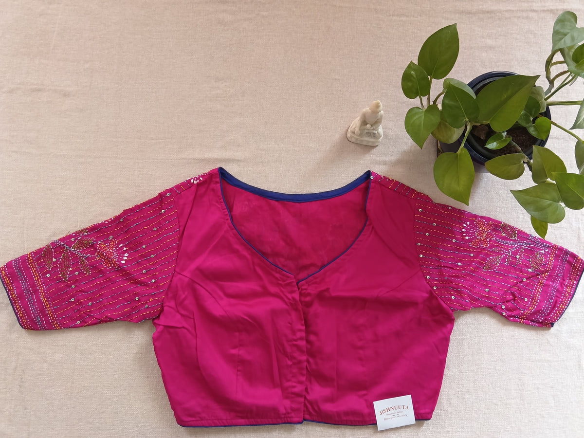 Magenta Pink Cotton Kantha Blouse