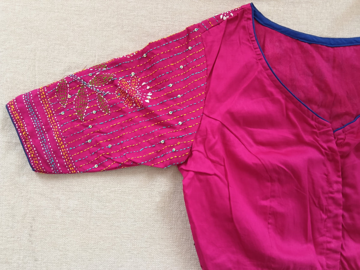 Magenta Pink Cotton Kantha Blouse