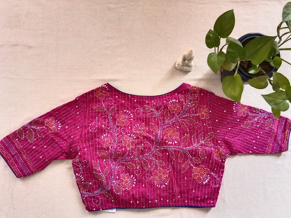 Magenta Pink Cotton Kantha Blouse