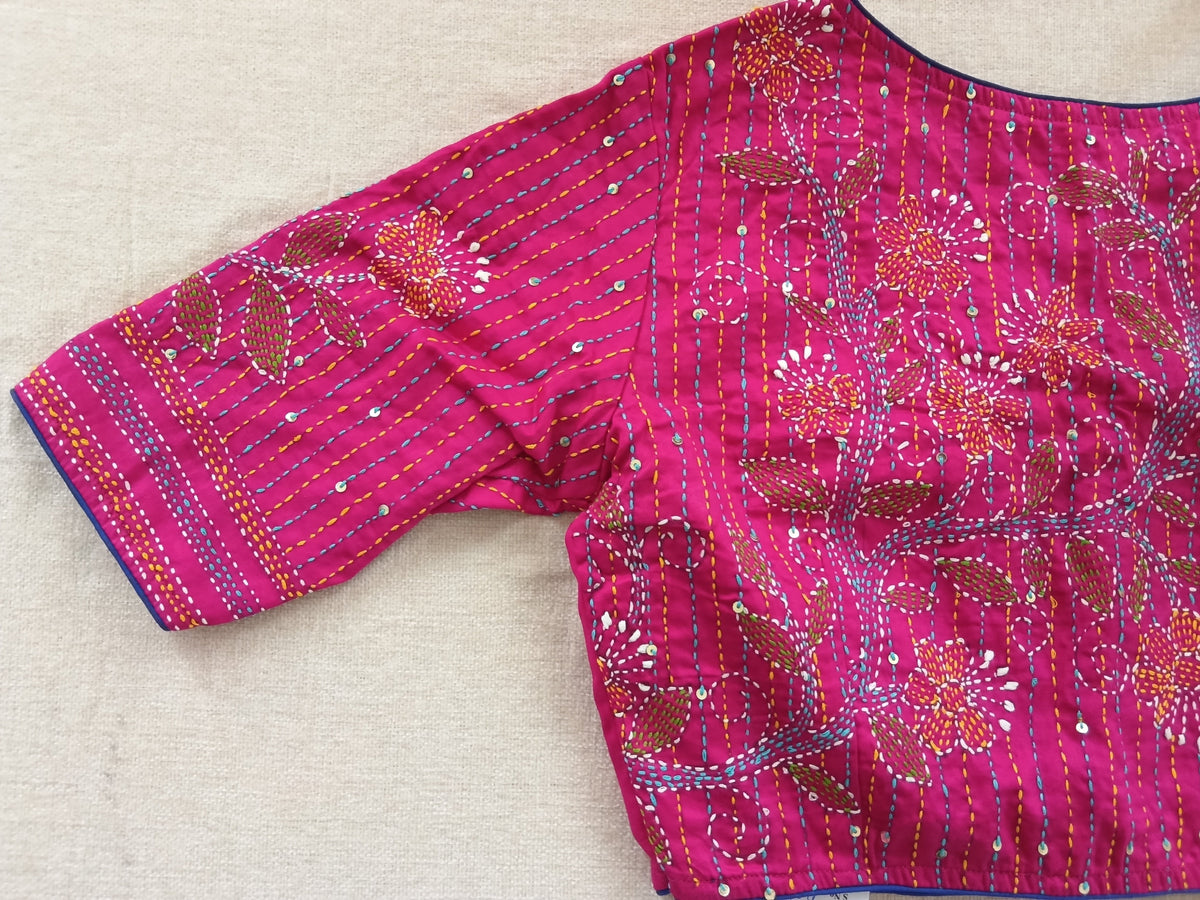 Magenta Pink Cotton Kantha Blouse