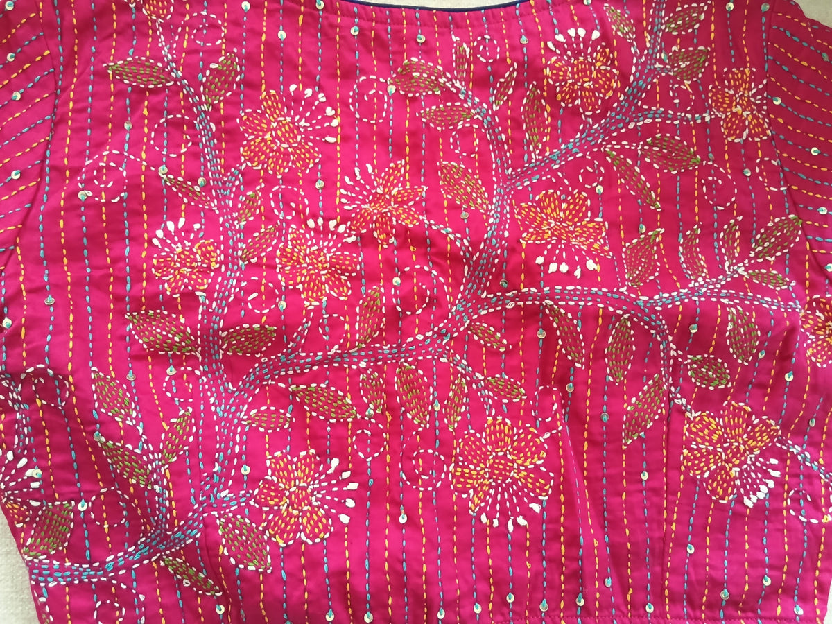 Magenta Pink Cotton Kantha Blouse