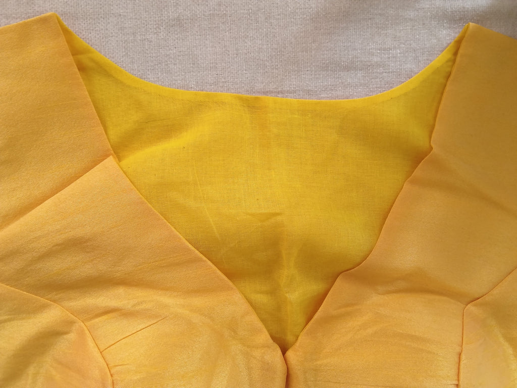 Light Yellow Raw Silk Padded Half-Sleeve Blouse