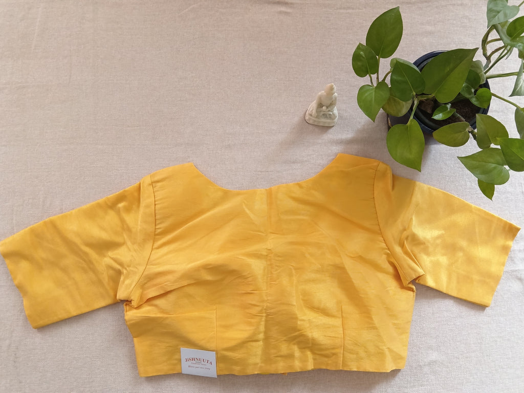 Light Yellow Raw Silk Padded Half-Sleeve Blouse