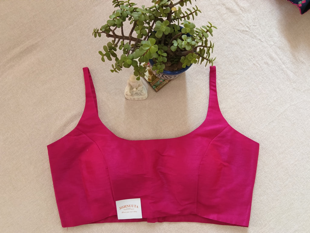 Magenta Pink Padded Raw Silk Sleeveless Blouse