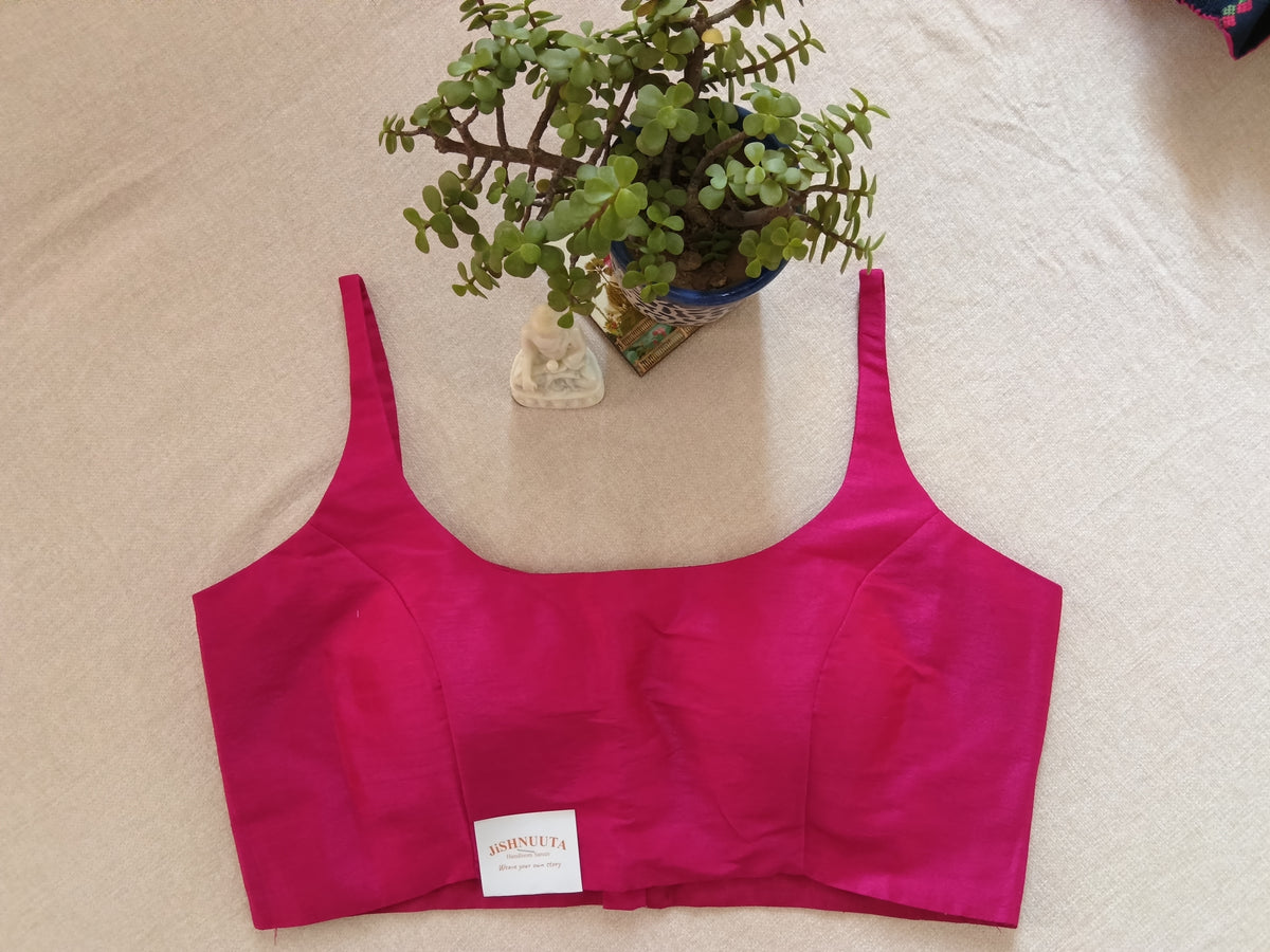 Magenta Pink Padded Raw Silk Sleeveless Blouse