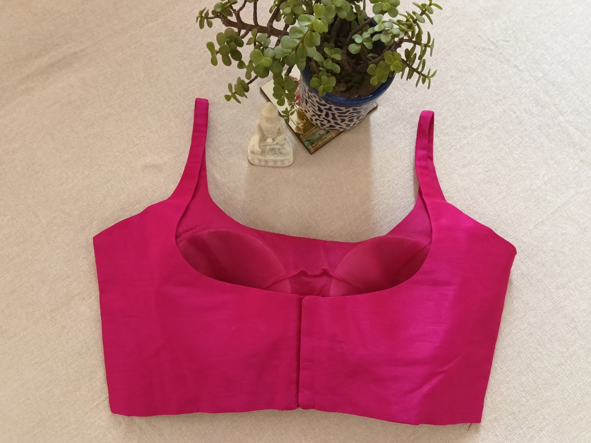 Magenta Pink Padded Raw Silk Sleeveless Blouse