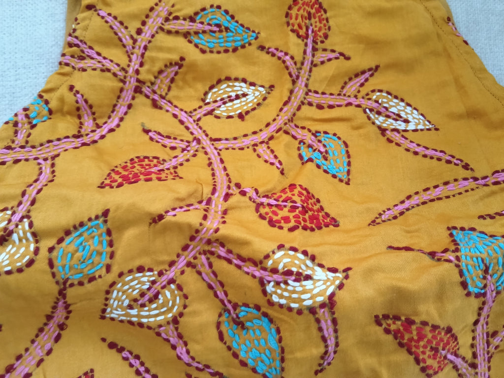 Mustard Yellow Cotton Kantha Padded Sleeveless Blouse