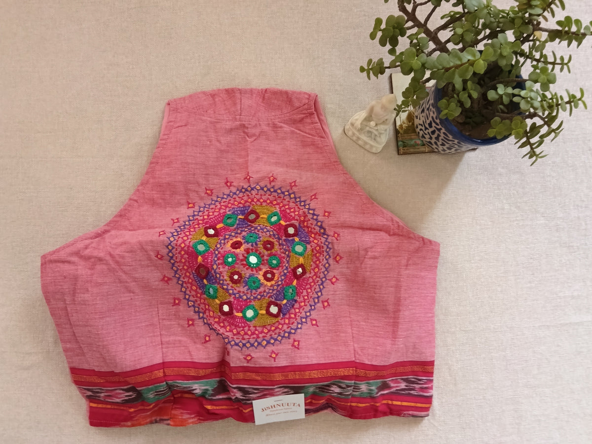 Pink Cotton Sleeveless Lambani Blouse