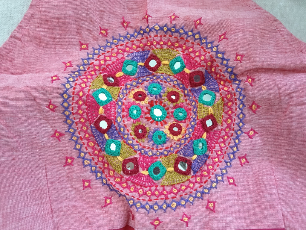 Pink Cotton Sleeveless Lambani Blouse