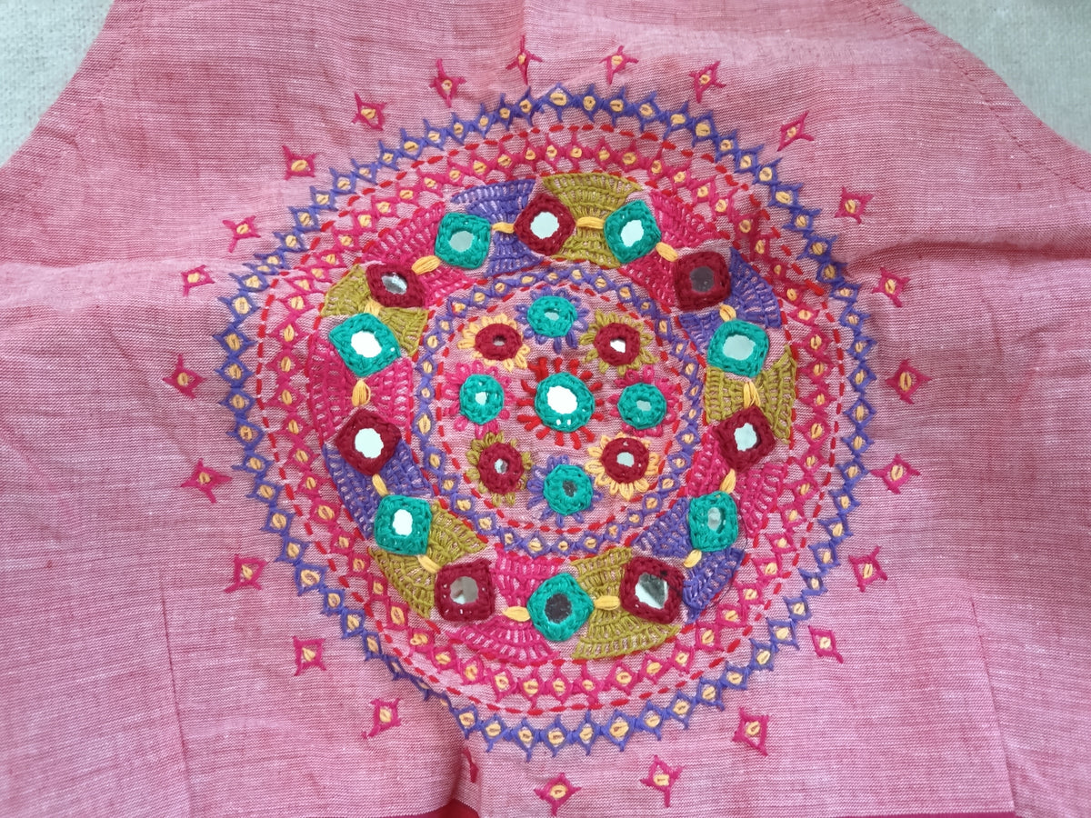 Pink Cotton Sleeveless Lambani Blouse