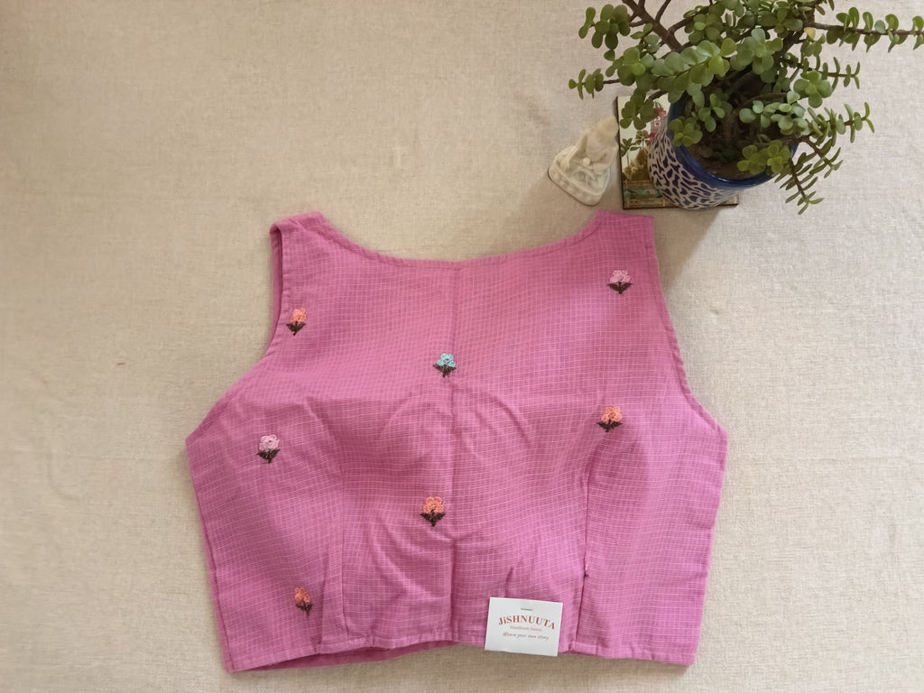 Onion Pink Cotton Hand-Embroidered Padded Sleeveless Blouse