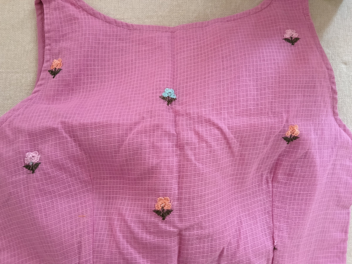 Onion Pink Cotton Hand-Embroidered Padded Sleeveless Blouse