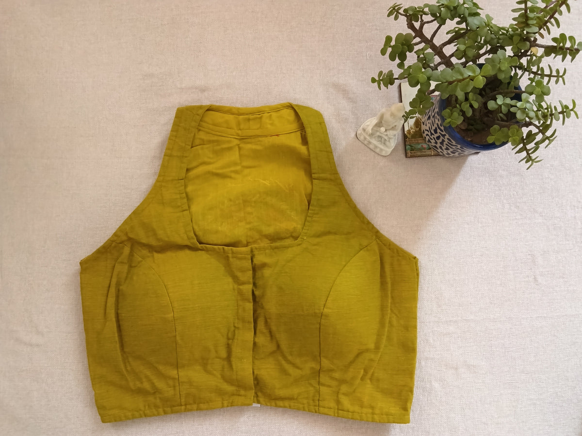 Mustard Olive Cotton Sleeveless Lambani Blouse