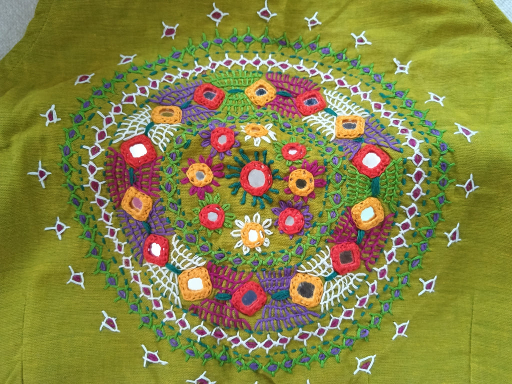Mustard Olive Cotton Sleeveless Lambani Blouse