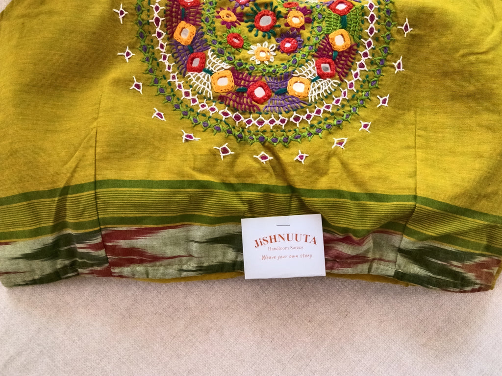 Mustard Olive Cotton Sleeveless Lambani Blouse