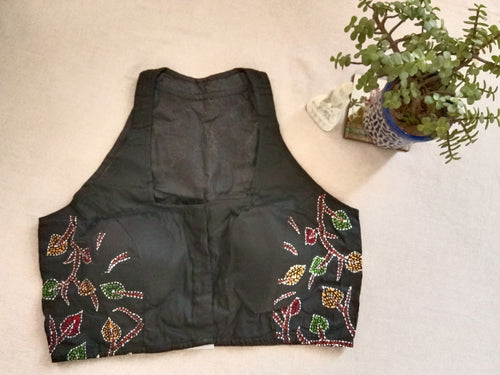 Black Kantha Stitch Padded Sleeveless Blouse