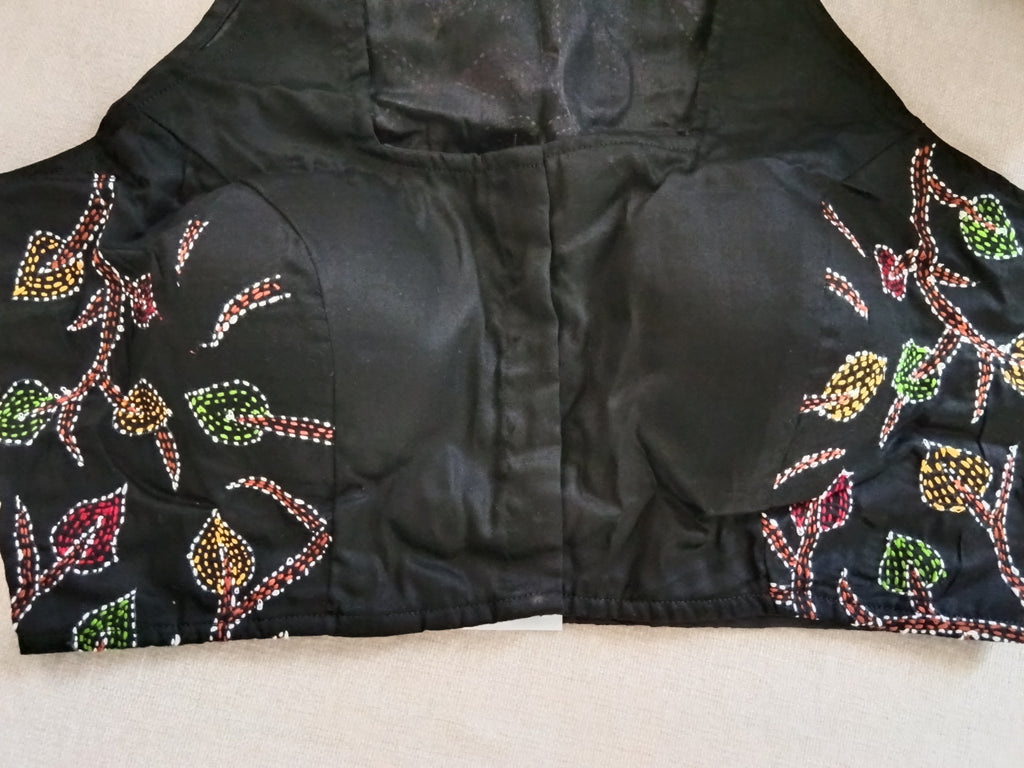 Black Kantha Stitch Padded Sleeveless Blouse