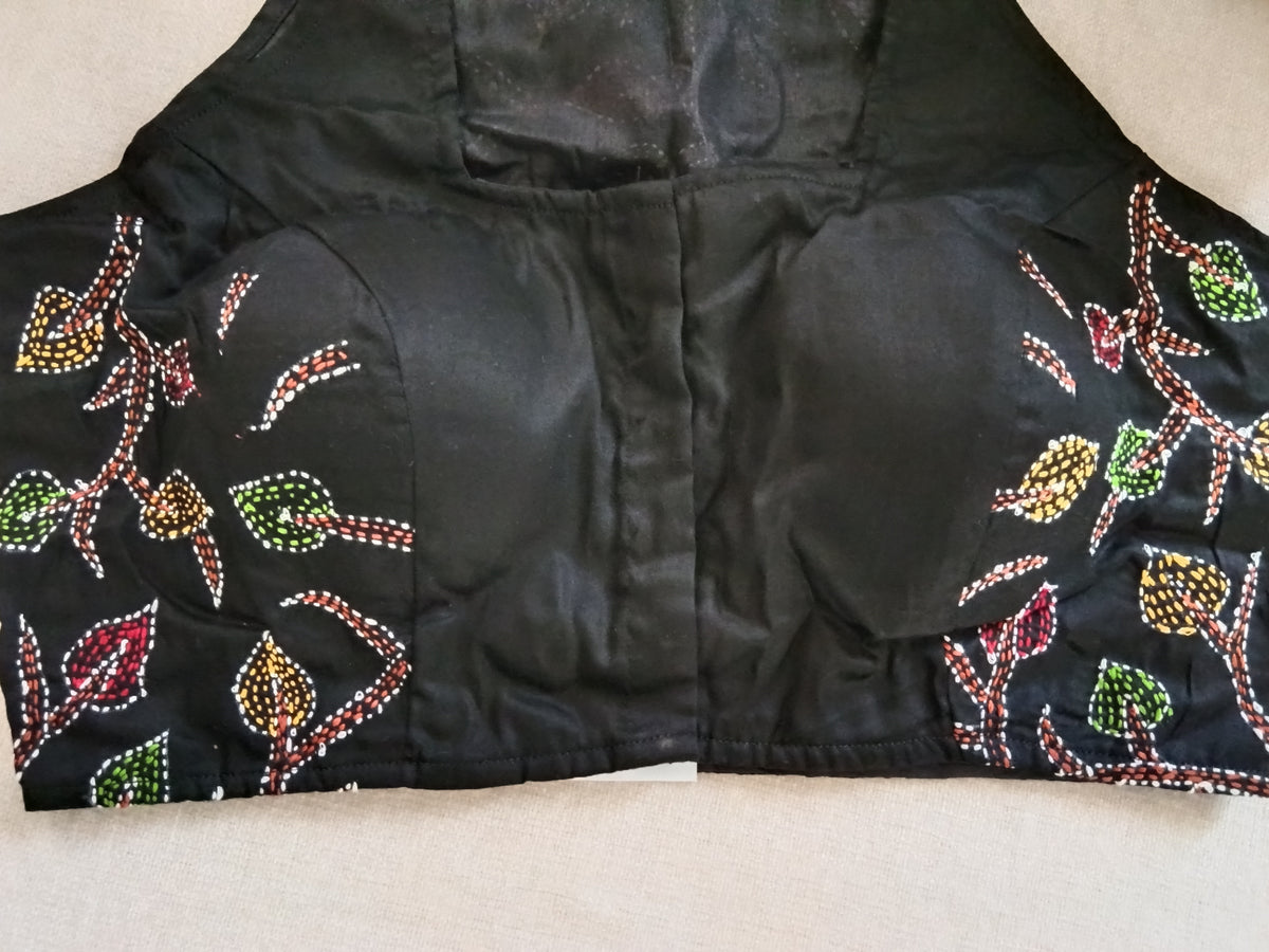 Black Kantha Stitch Padded Sleeveless Blouse