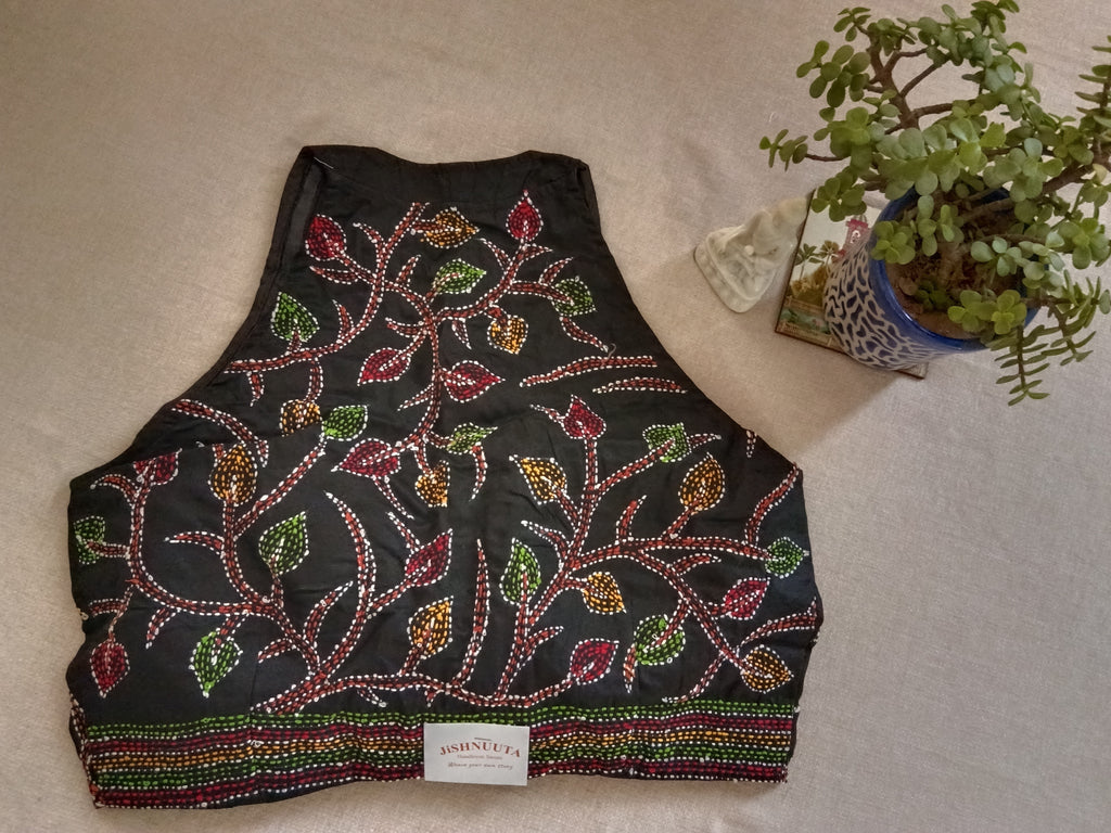 Black Kantha Stitch Padded Sleeveless Blouse