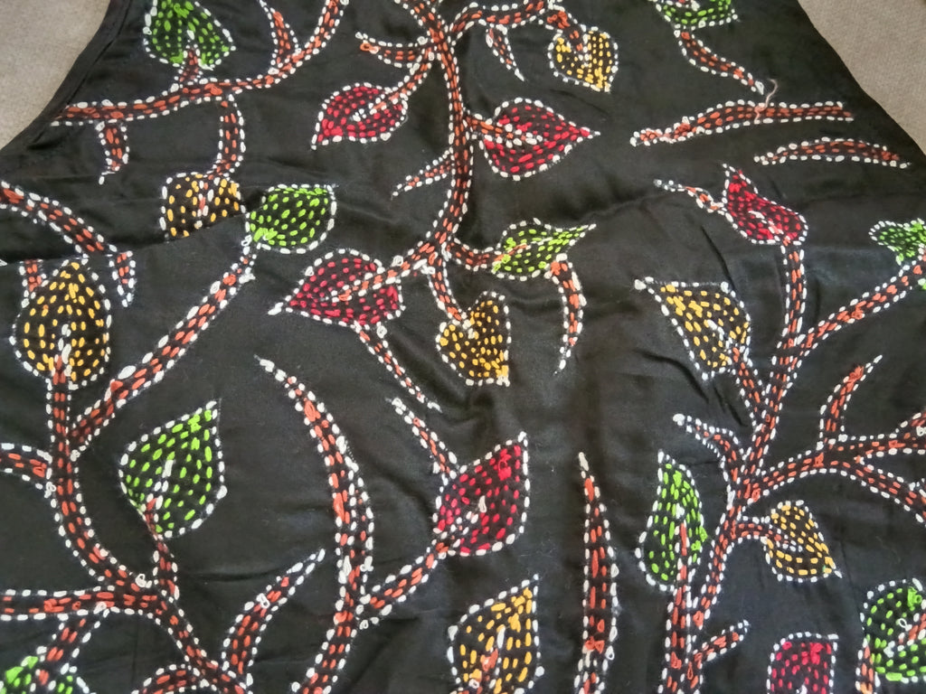 Black Kantha Stitch Padded Sleeveless Blouse