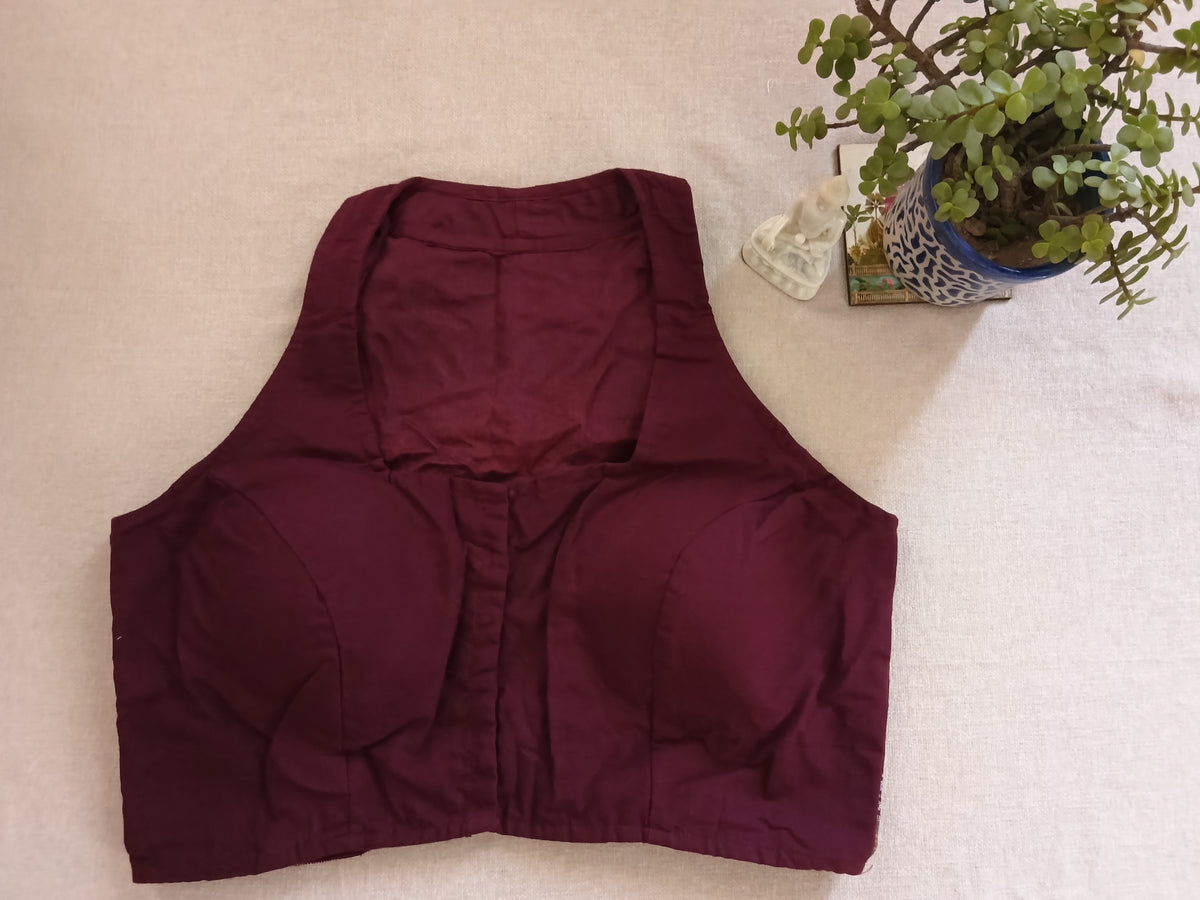Cotton Sleeveless Lambani Padded Blouse - Maroon