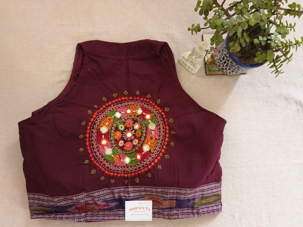 Cotton Sleeveless Lambani Padded Blouse - Maroon